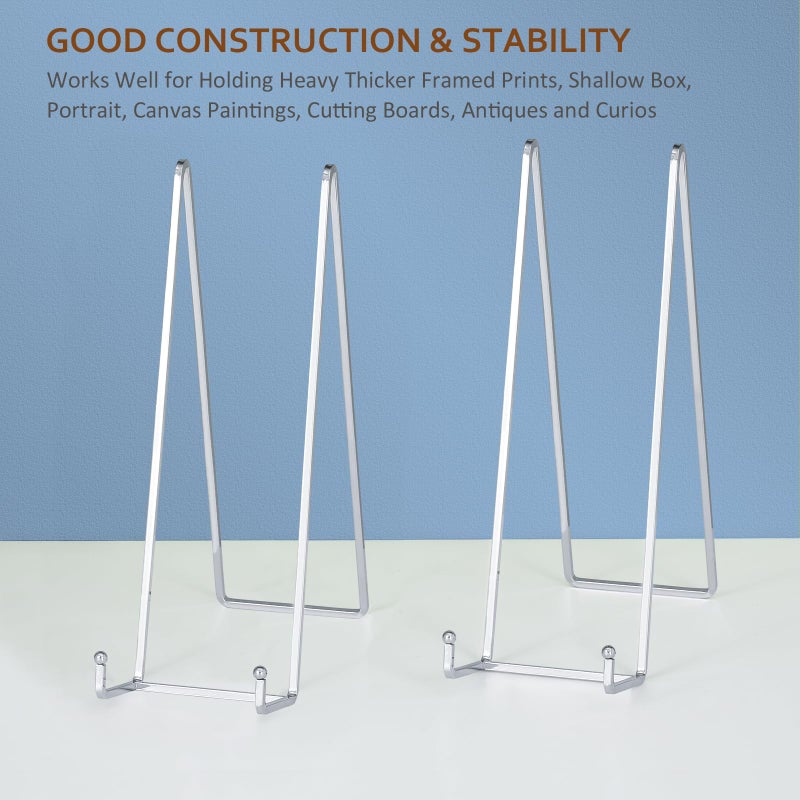 DIDUDIDU Large Plate Holder Display Stand - 12 inch Super Tall Big Plate Stands for Heavy Duty Display - Metal Picture Frame Stand - Tabletop Easel Stand for Decorative Platter | Plaque | Book - 2 Pack -Silver - Image 4